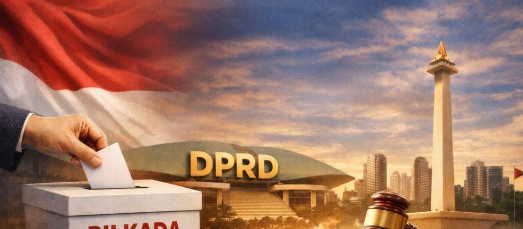 Ilustrasi surat suara, dan kotak suara untuk efisiensi anggaran demokrasi.