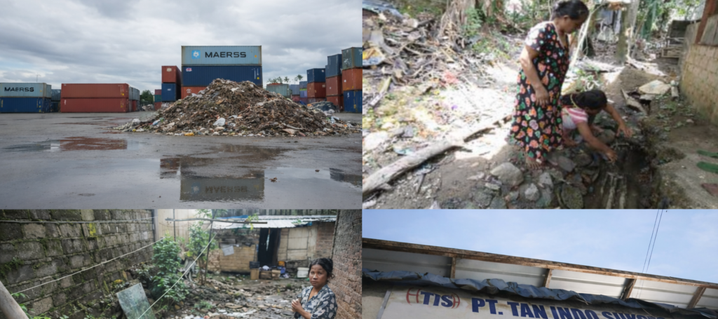 Kondisi tumpukan limbah plastik dan pemukiman warga Sei Samak yang terdampak pencemaran PT TIS Batam.